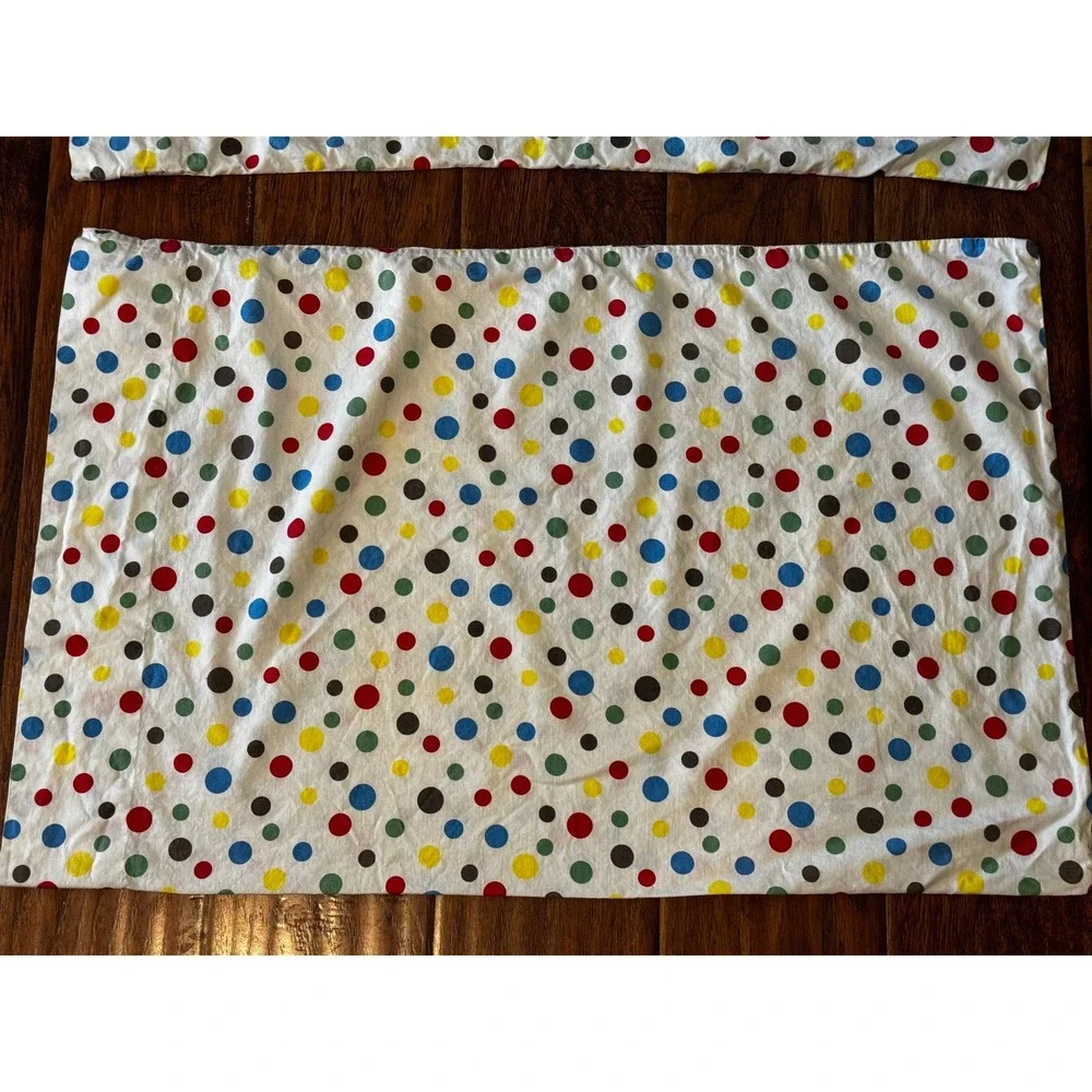 Vtg Polka Dot Pillowcase Set Unisex 32x20 White Multi‎ Colorful